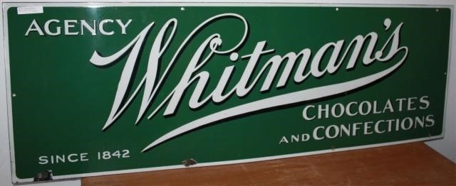 Appraisal: VINTAGE WHITMAN S CHOCOLATES EMBOSSED PORCELAINENAMEL ADVERTISING SIGN GOOD ORIGINAL