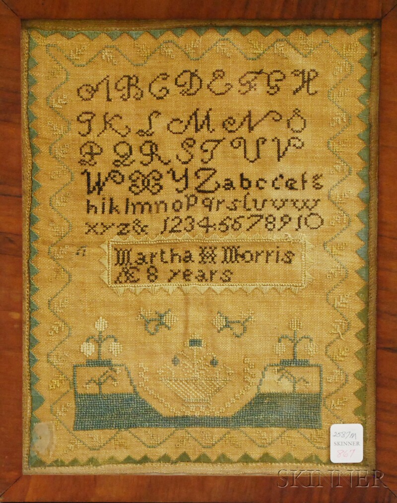 Appraisal: Needlework Sampler Martha H Morris AE years probably Maine worked