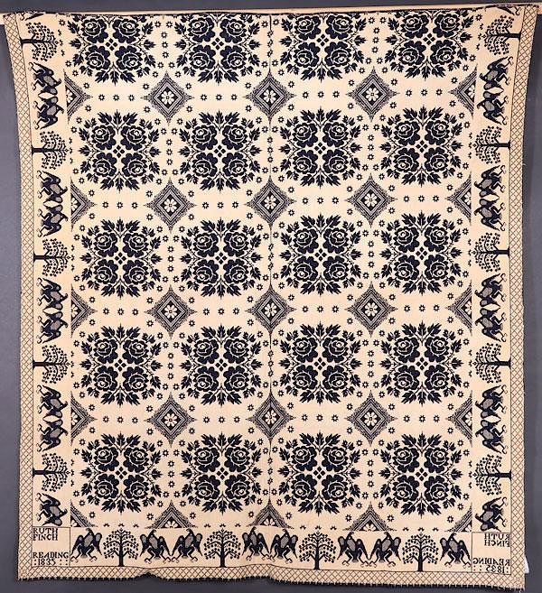 Appraisal: TWO TH CENTURY COVERLETS COMPRISING A BLUE AND IVORY COVERLET