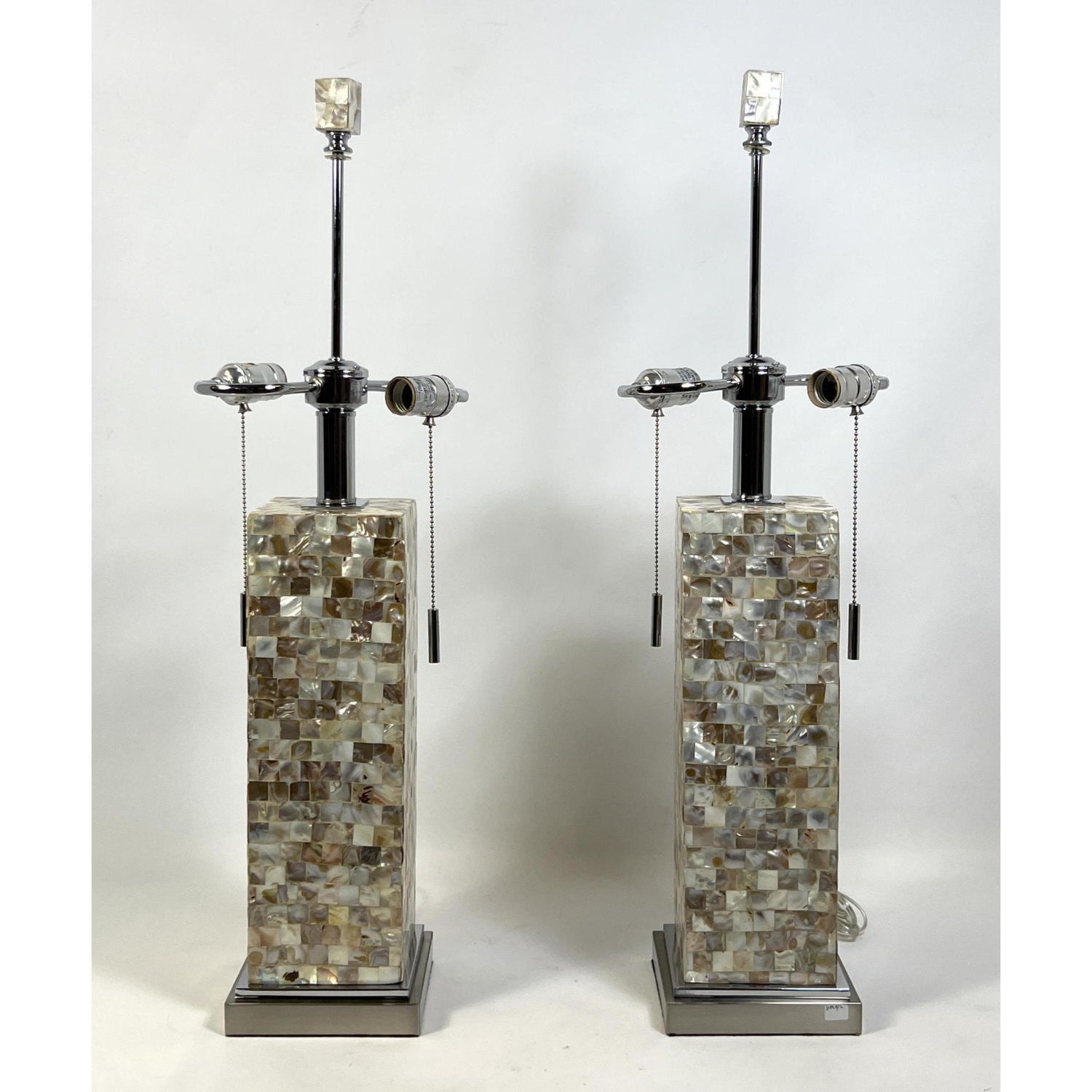 Appraisal: Pr Abalone Shell Mosaic Tile Column Form Table Lamps Complimentary