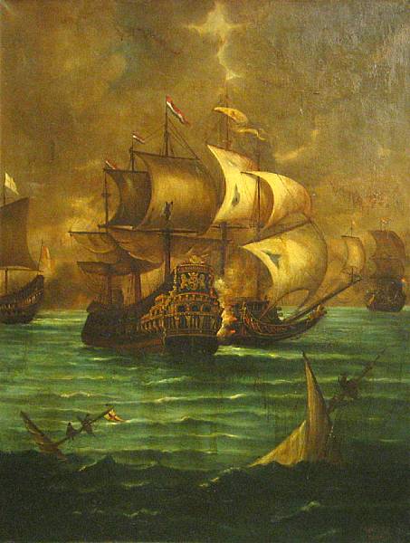 Appraisal: Dutch School th Century A battle at sea inscribed with