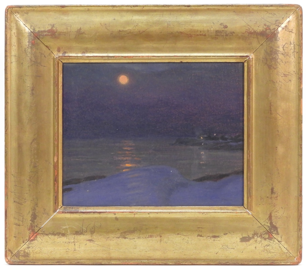 Appraisal: MORRIS HALL PANCOAST WINTER MOON SEASCAPE PAINTING Massachusetts Pennsylvania New