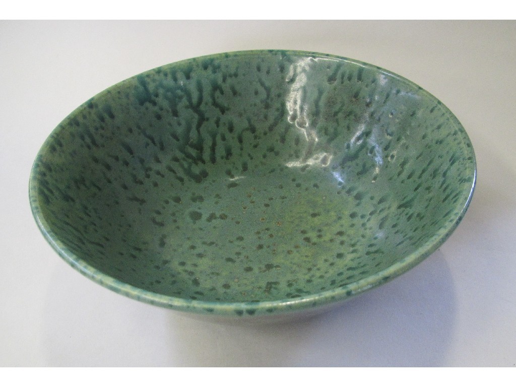 Appraisal: Green mottled glazed Ruskin dish def