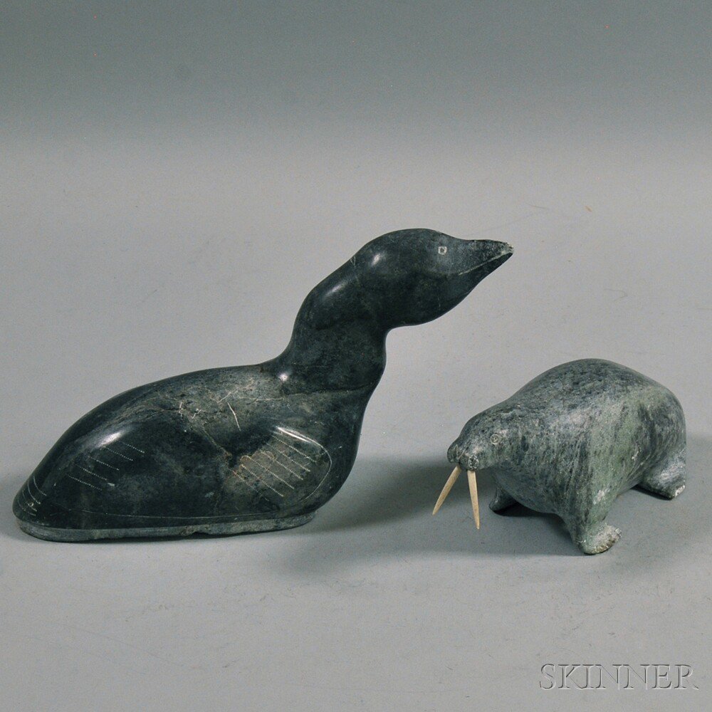 Appraisal: Two Inuit Carved Stone Figures th century a goose and