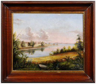 Appraisal: Painting Washington's birthplace landscape with cabin and lake inscribed on