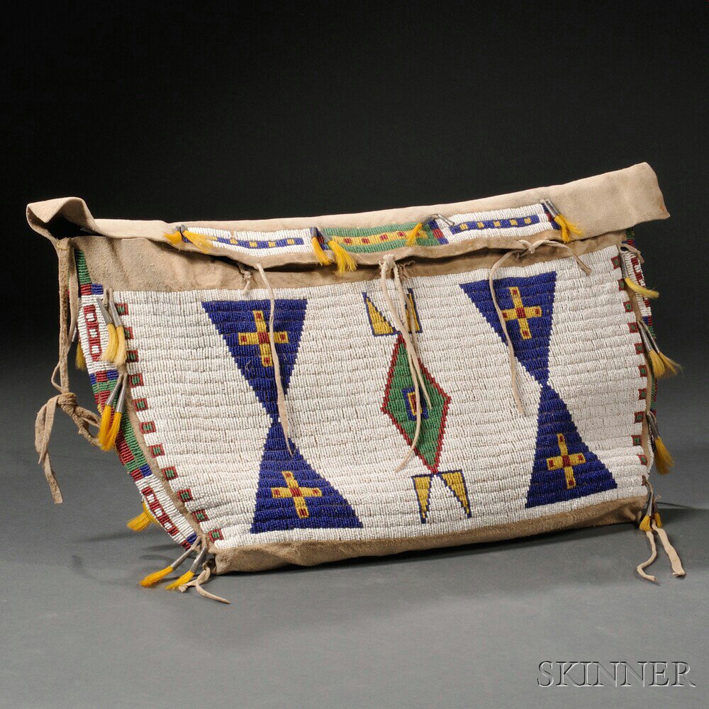 Appraisal: Lakota Beaded Buffalo Hide Possible Bag c last quarter th