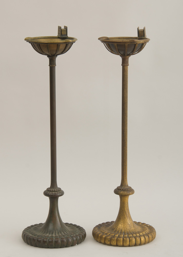 Appraisal: ASSEMBLED PAIR OF TIFFANY STUDIOS BRONZE ASHTRAY STANDS Each marked