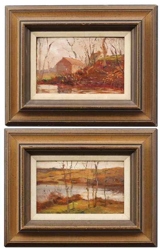 Appraisal: COE Theodore American - Pair of River Landscapes Oils Board