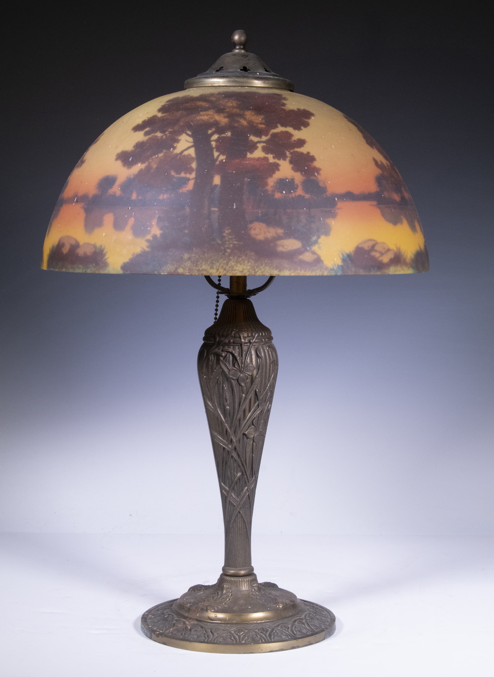 Appraisal: AMERICAN REVERSE PAINTED TABLE LAMP Early th c Arts Crafts