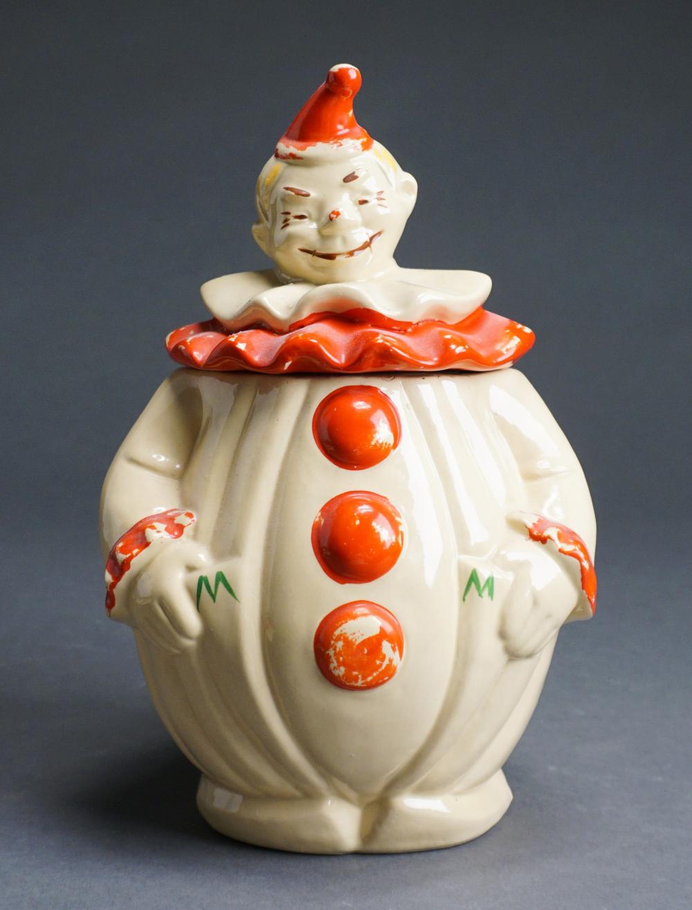 Appraisal: Pan-American Art Ceramic Clown-Form Cookie Jar H in cm