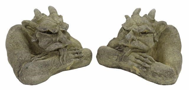 Appraisal: pair Cast stone gargoyle bust garden statuary depicted chin resting