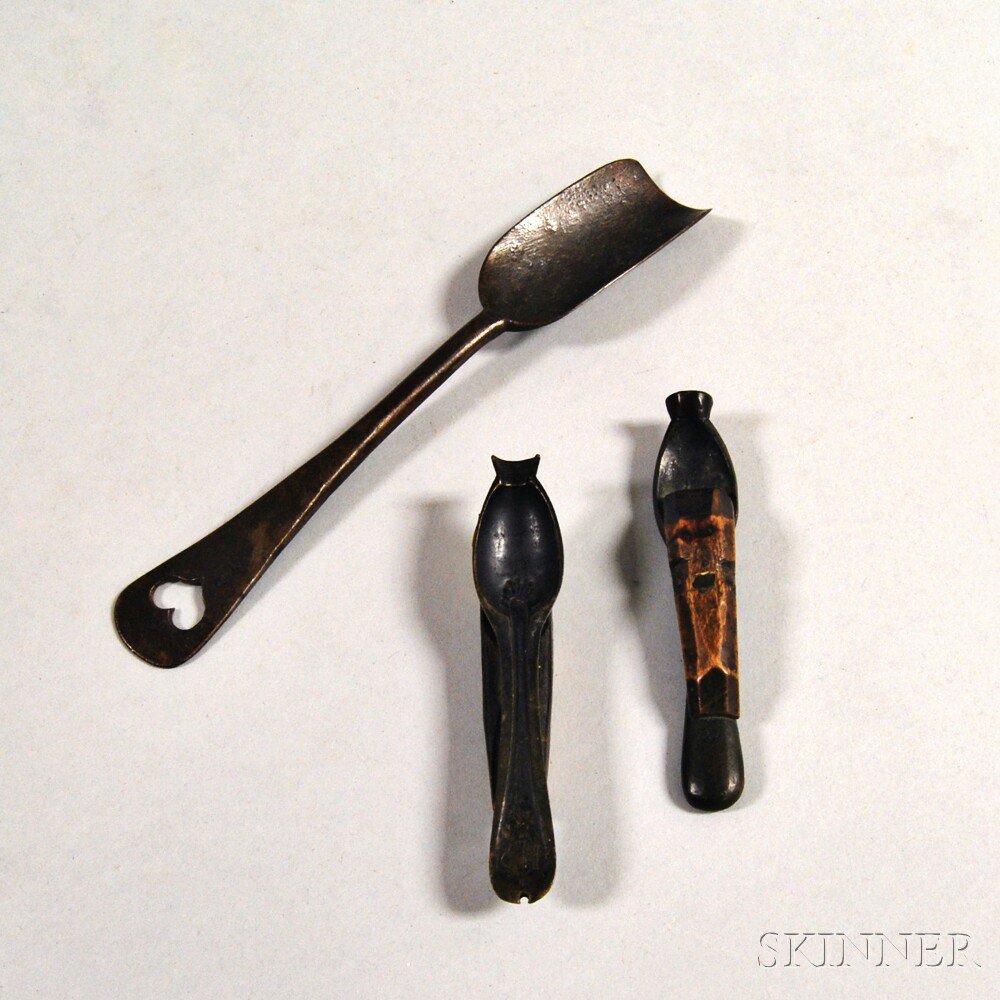 Appraisal: Wrought Iron Scoop and a Demitasse Spoon Mold America or