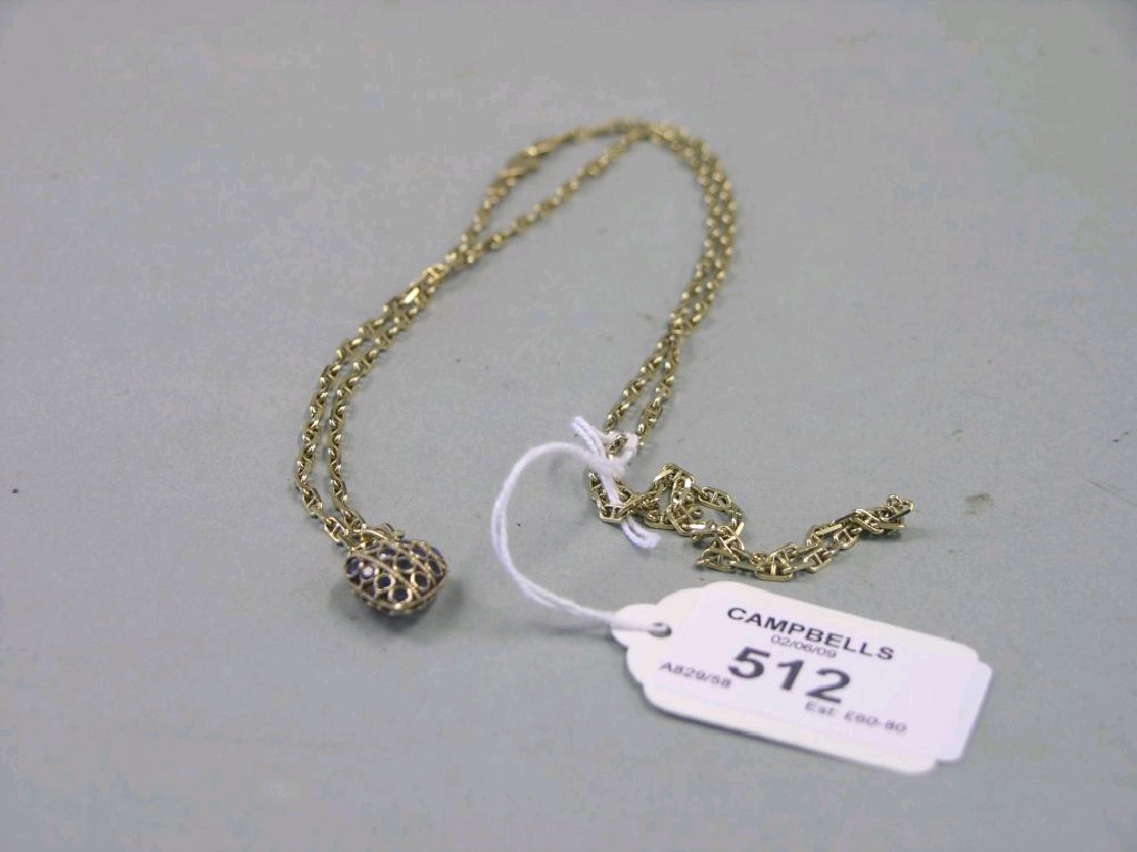 Appraisal: A ct gold link chain heart shaped pendant set numerous