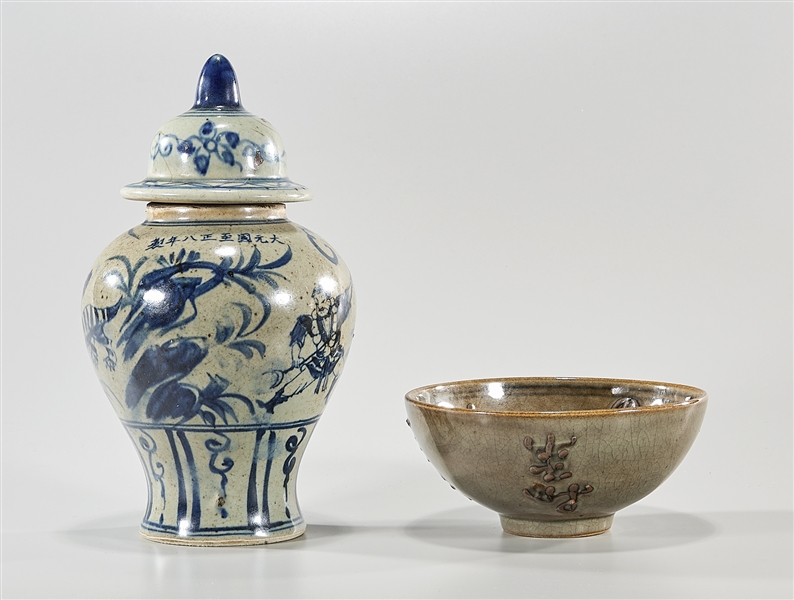 Appraisal: Two Chinese glazed porcelains including a crackle glazed bowl with