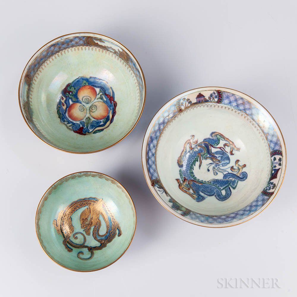 Appraisal: Three Wedgwood Dragon Lustre Bowls Three Wedgwood Dragon Lustre Bowls