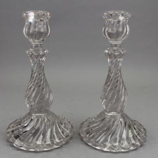 Appraisal: th C Glass Candlesticks Glass Candlesticks Unsigned