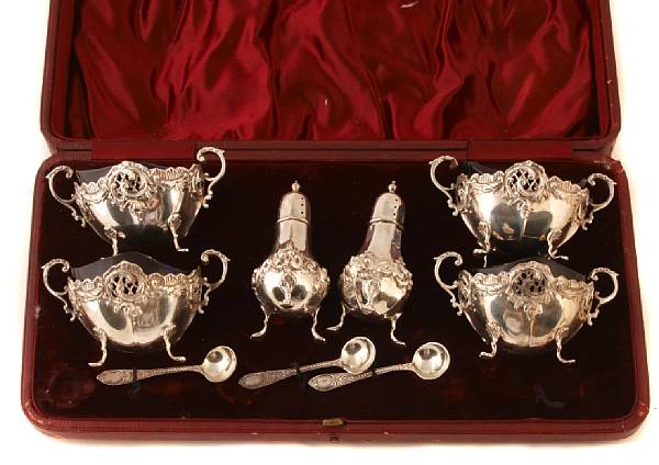 Appraisal: A Victorian silver condiment set H Matthews Birmingham height in