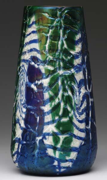 Appraisal: DURAND Crackle decorated vase in striped green and blue on