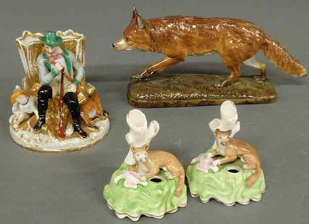 Appraisal: German Victorian porcelain planter with a huntsman dog and dead