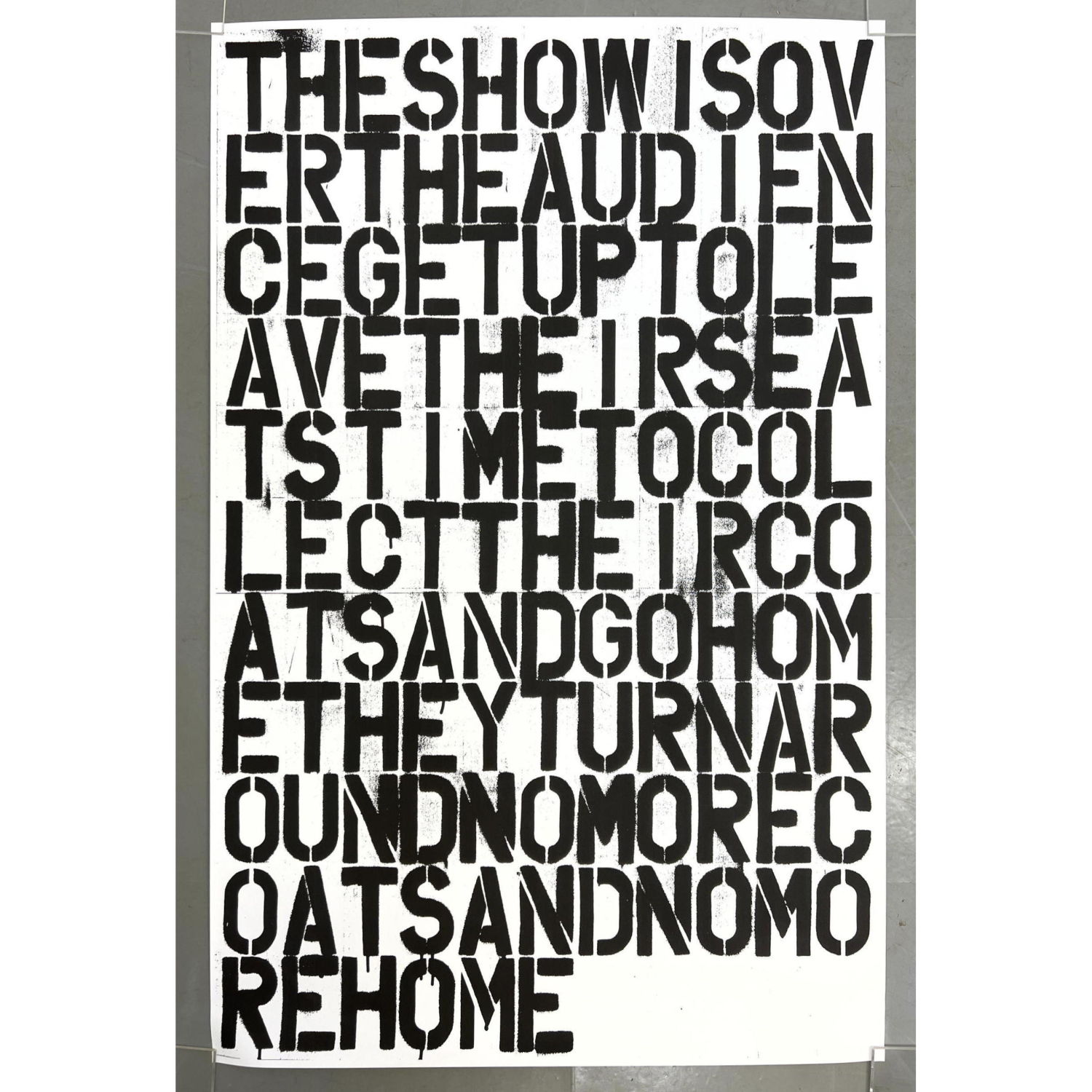 Appraisal: Christopher Wool Felix Gonzalez- Torres Unsigned Stenciled Text on Paper