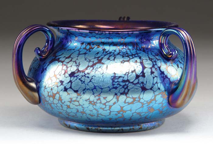 Appraisal: LOETZ HANDLED BOWL Beautiful Loetz bowl has rich blue iridescent