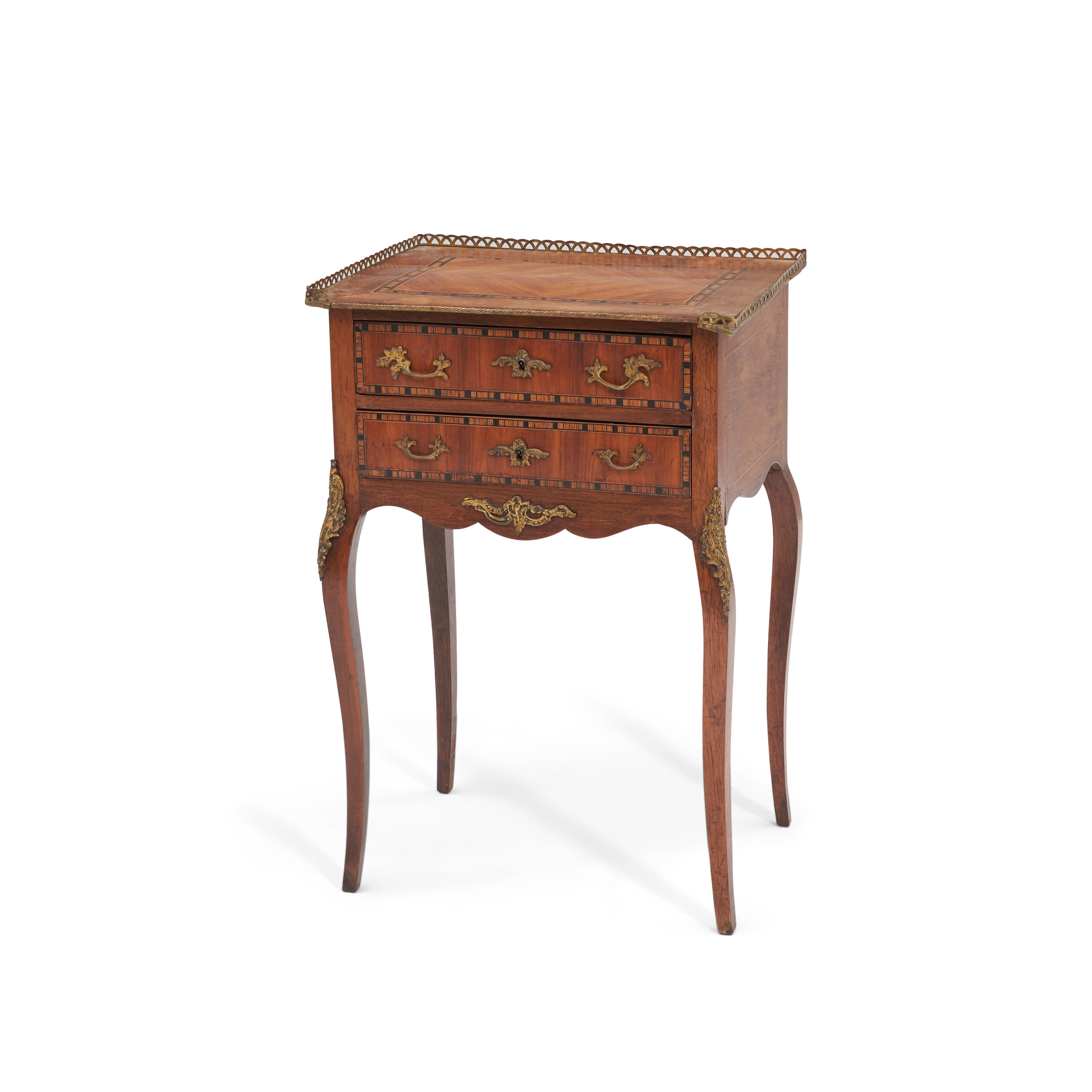 Appraisal: Louis XVI-style Rosewood-veneer Parquetry-inlaid Side Table with gilt metal gallery