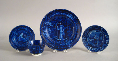 Appraisal: Two blue Staffordshire plates together with a cup and saucer