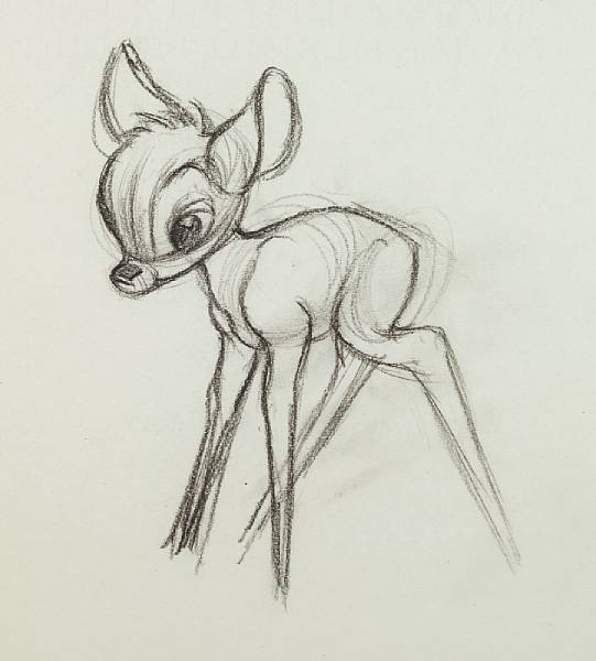 Appraisal: Two Walt Disney animation drawings from Bambi pencil on paper