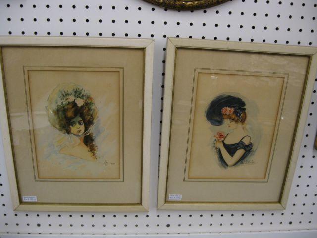 Appraisal: Pair of Victorian Watercolors of Woman in Fancy Hats each