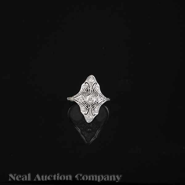 Appraisal: An Art Deco kt White Gold and Diamond Ring c