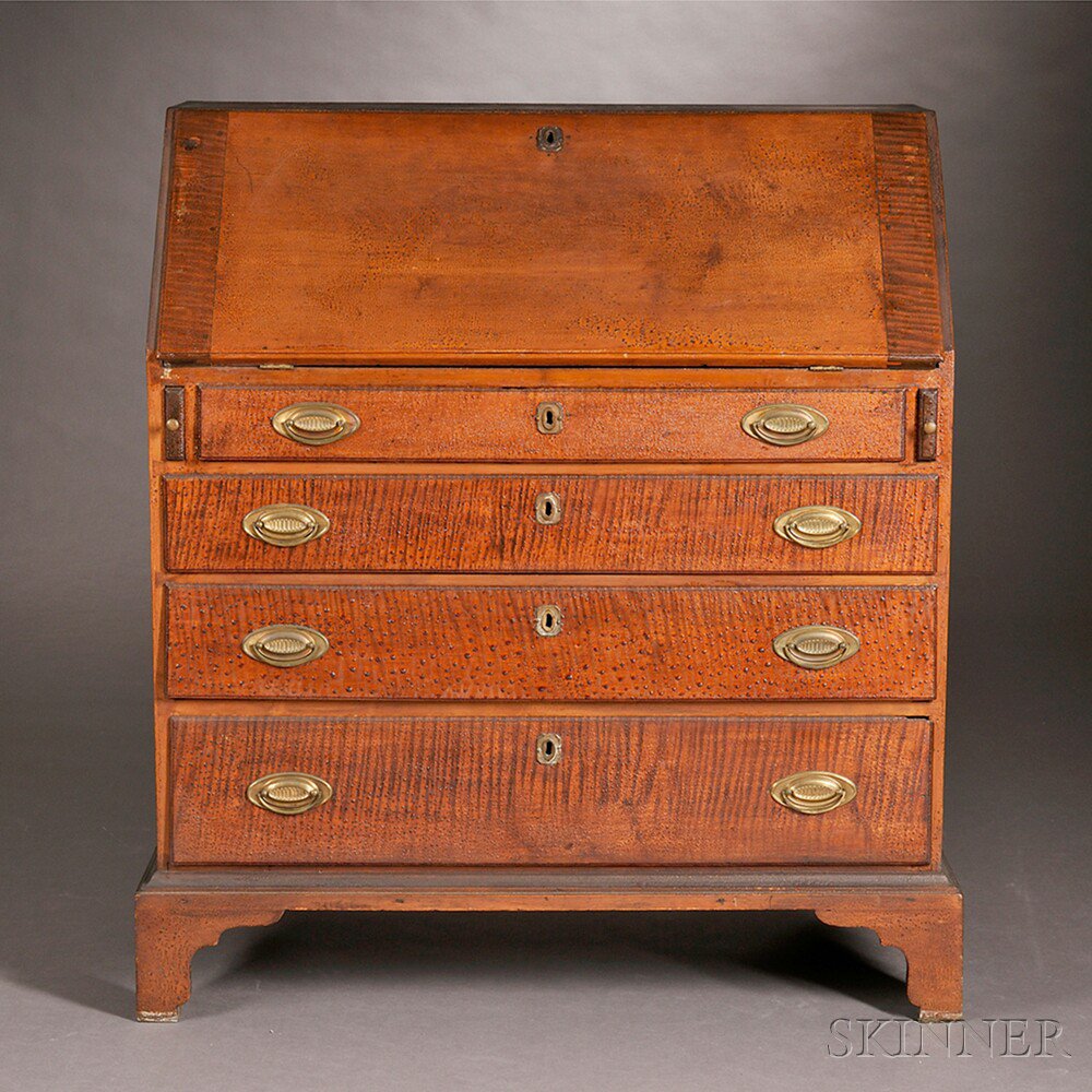 Appraisal: Tiger Maple Slant-lid Desk probably Connecticut late th century the