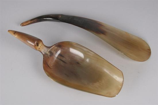 Appraisal: TWO HORN UTENSILS Large spoon and a shoe horn -