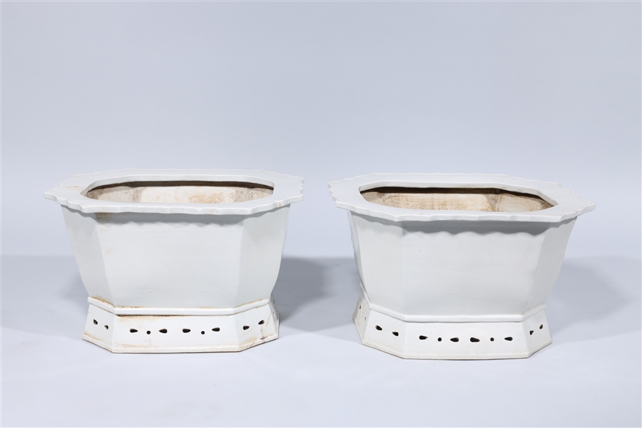 Appraisal: Pair of white glazed octagonal porcelain planters hole drilled to