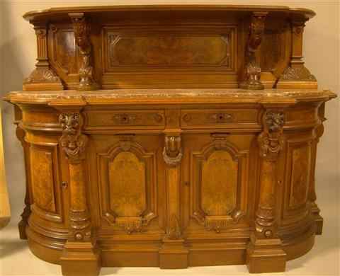 Appraisal: AMERICAN MARBLE TOP WALNUT SIDE BOARD ATTRIBUTED TO ALEXANDER ROUX