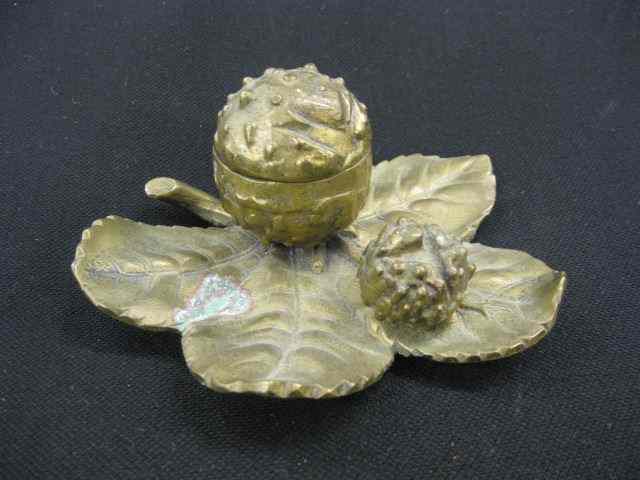 Appraisal: Victorian Bronzed Figural Inkwell berry leaf design '' diameter