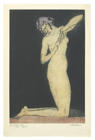 Appraisal: ARTHUR B DAVIES Dawn Kneeling Figure Color soft-ground etching and