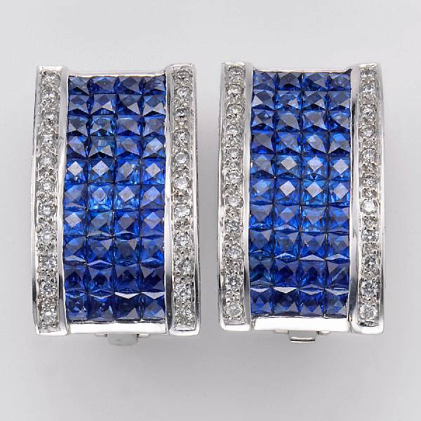 Appraisal: A pair of sapphire diamond and eighteen karat white gold