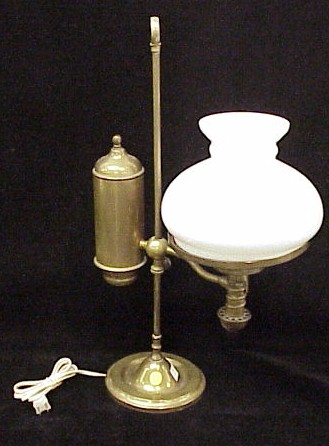 Appraisal: Student lamp brass white shade electrified h