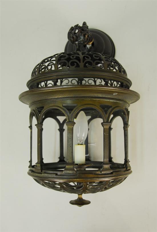 Appraisal: REGENCY CRICKET CAGE HANGING PATINATED METAL LANTERN height inches