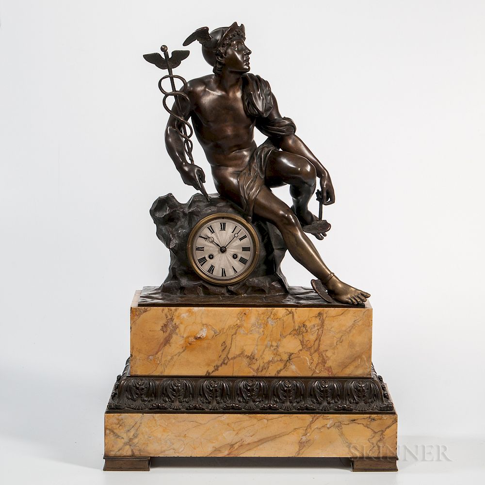 Appraisal: Bronze and Marble Mantel Clock Bronze and Marble Mantel Clock