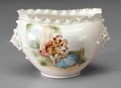 Appraisal: Lotus ware bowl ruffled and beaded rim and handles hand-painted