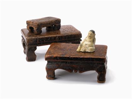 Appraisal: Three graduating Mongolian burl wood stands th century All modeled