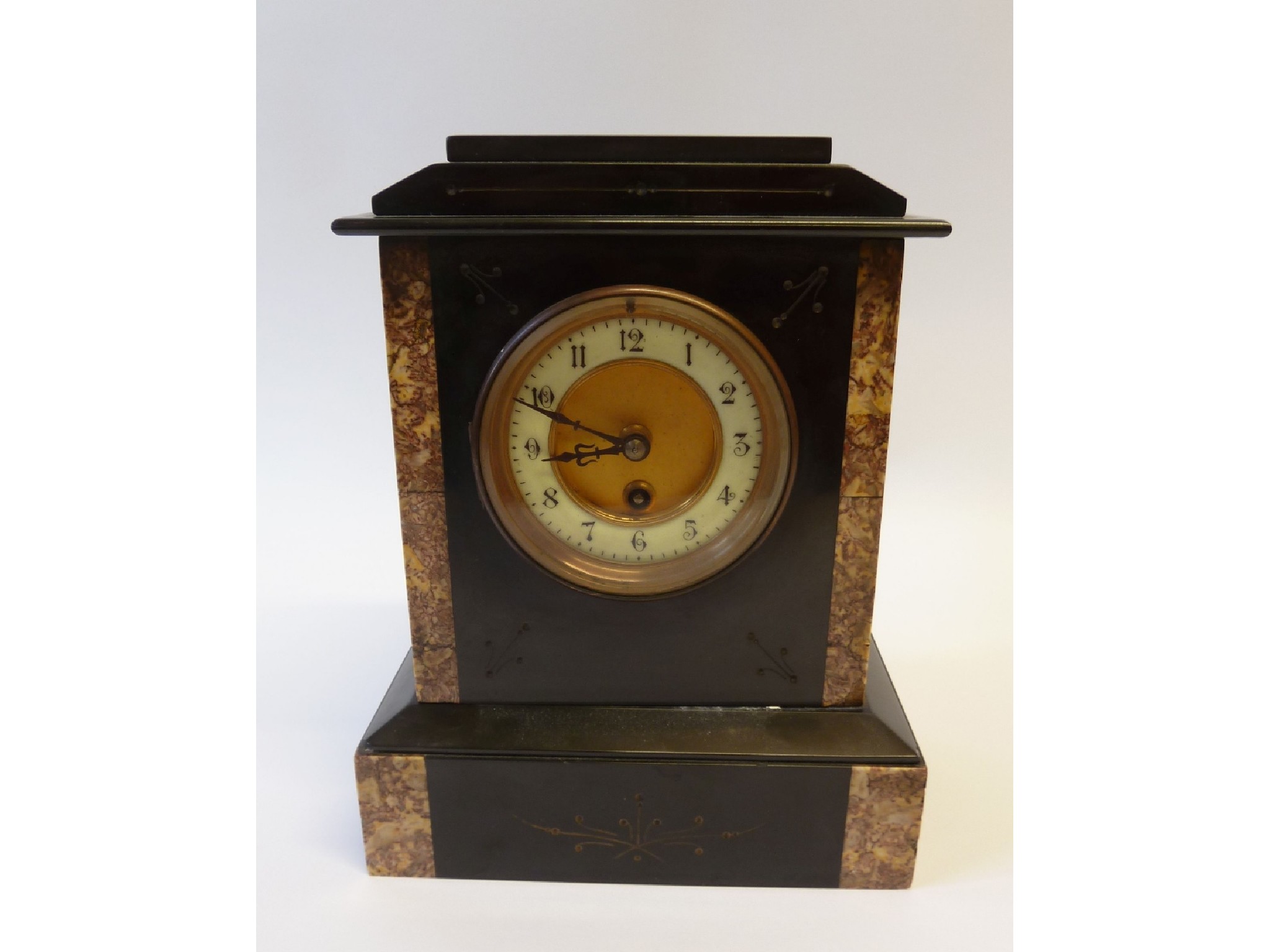 Appraisal: EARLY TWENTIETH CENTURY BLACK SLATE MANTEL CLOCK with variegated marble