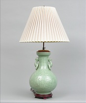 Appraisal: A Fine Celadon Glazed Lamp Raised slip decoration of flowers