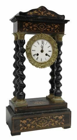 Appraisal: French Napoleon III period portico clock late th c ebonized