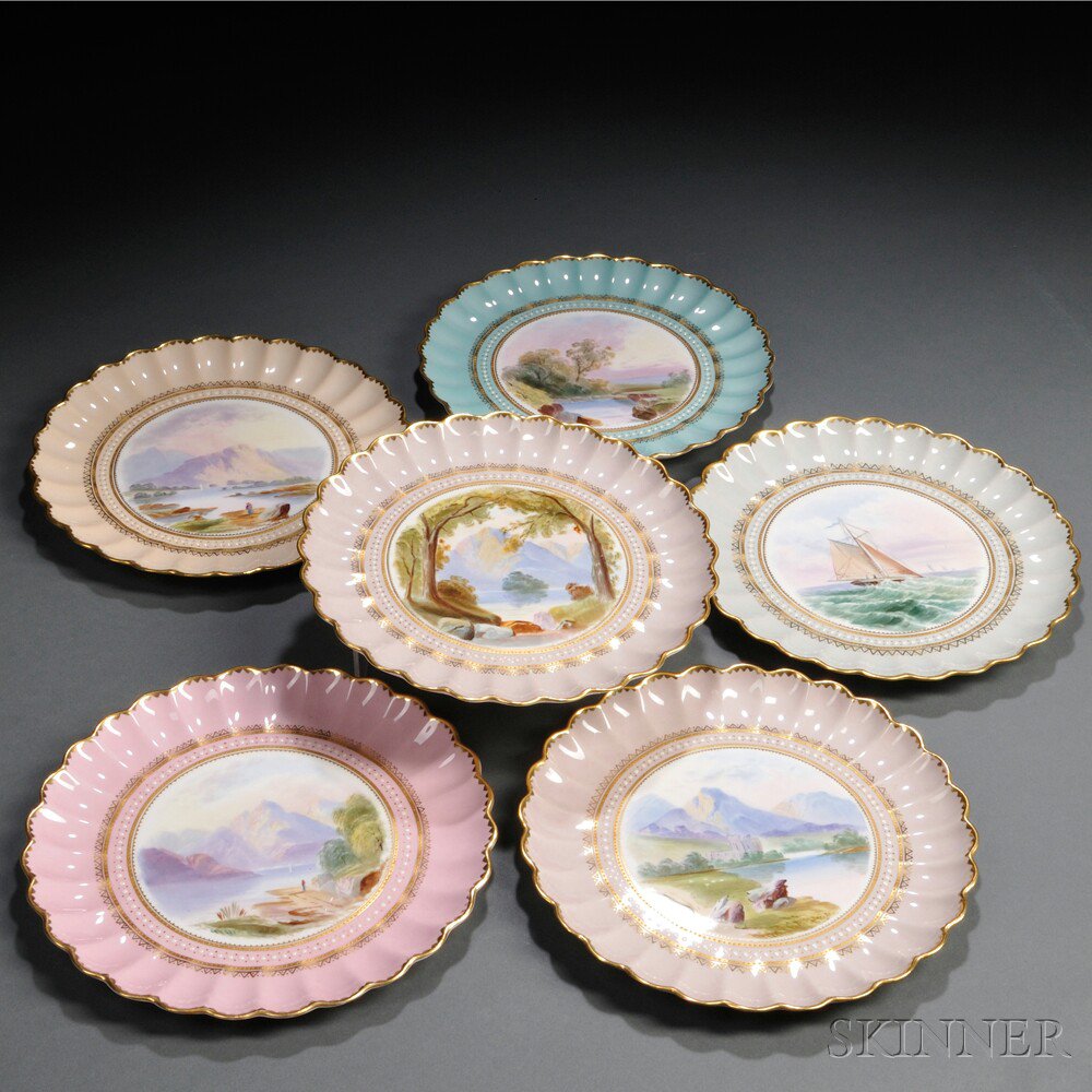 Appraisal: Six Copeland Spode Hand-painted Plates England c each with gilded