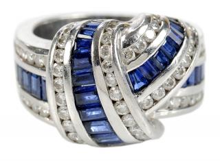 Appraisal: Charles Krypell Platinum Diamond Sapphire Ring knot design round brilliant