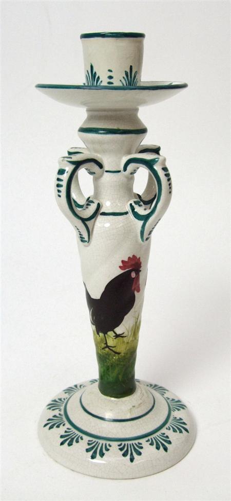 Appraisal: WEMYSS KINTORE CANDLESTICK CIRCA decorated with black cock and hens