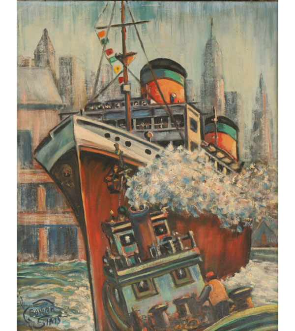 Appraisal: Charles Bowen-Sims American - Departing ship with New York skyline