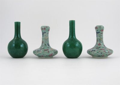 Appraisal: Four small Chinese green ground vases two with a crackle